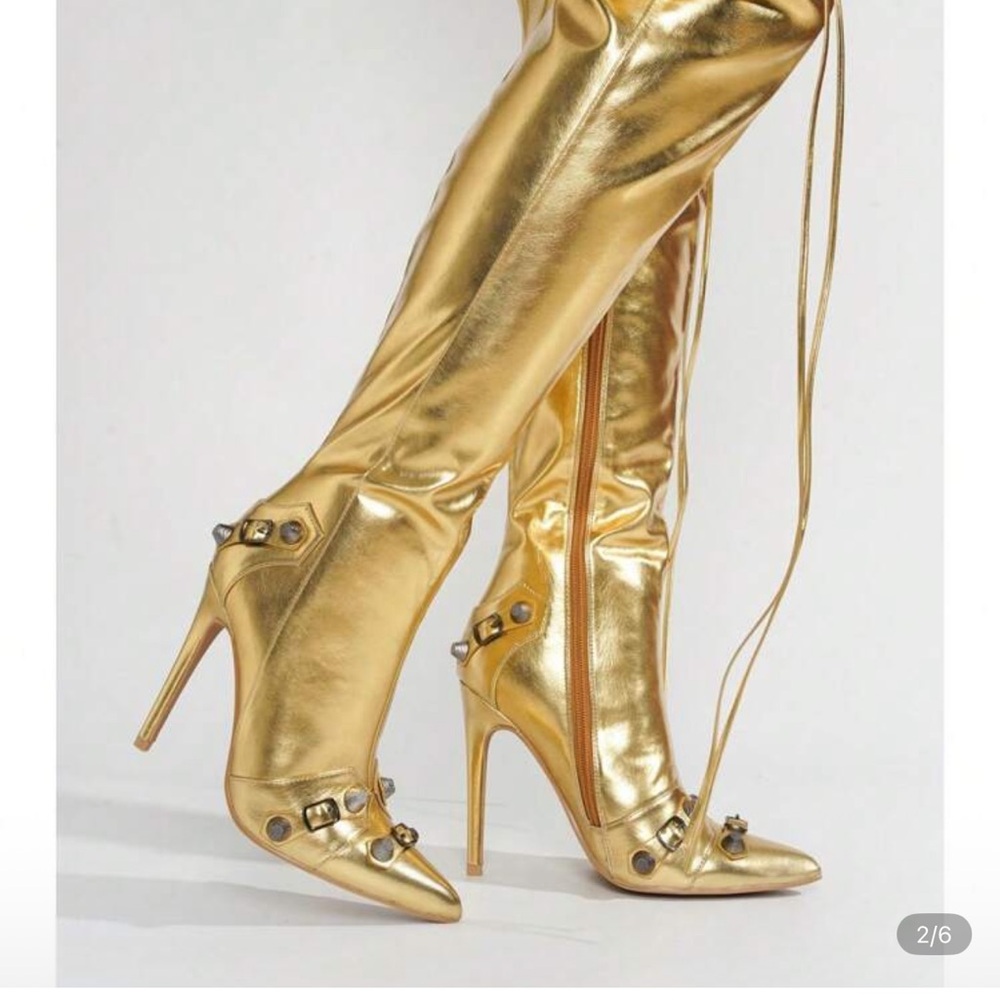 SHEIN Metallic Gold Heeled Boots